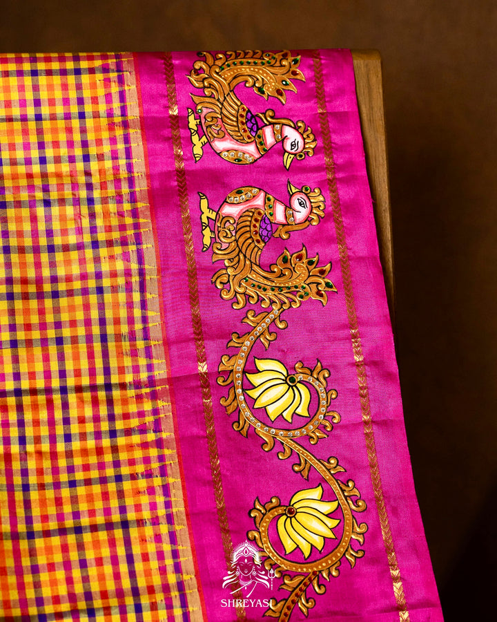 Traditional Tanjore Painting on Handloom Pure Kanjivaram Silk Sarees with Real Zari