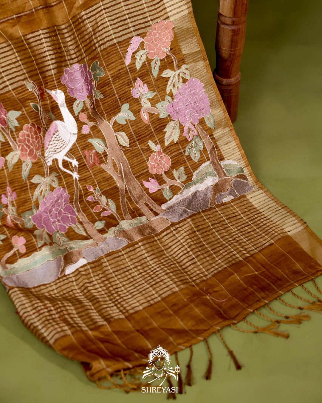 Pure Linen Tussar Silk Saree with Resham Embroidered Borders