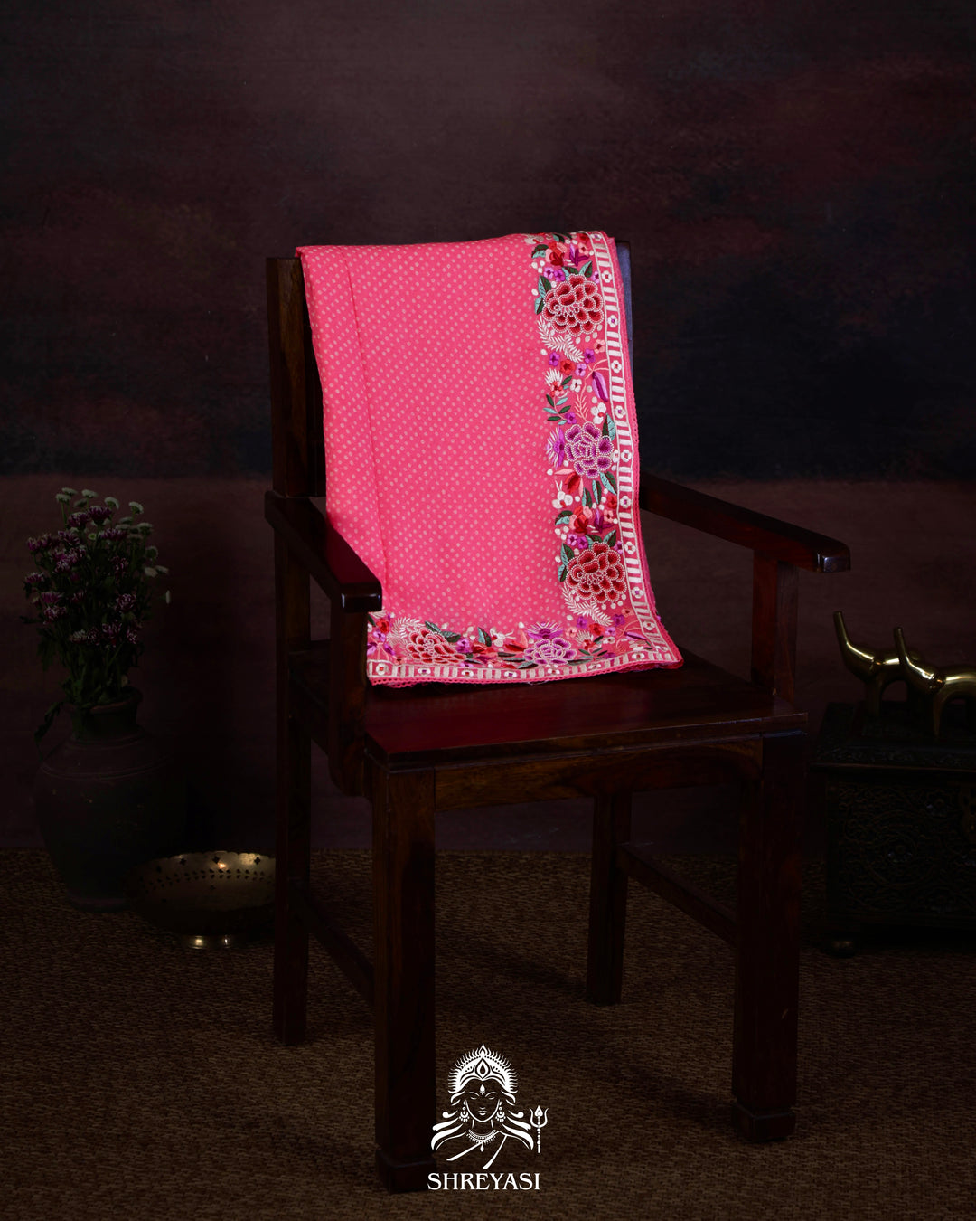 Pure Georgette Saree with Parsi Gara Style Embroidered Borders and Bandhej Body