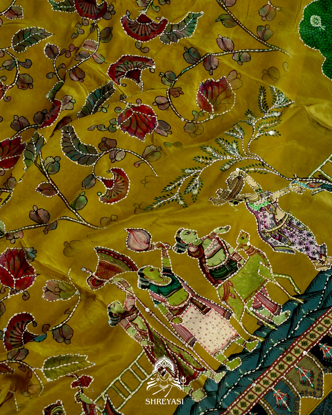 Pure Crepe Silk Saree with Kantha Embroidery