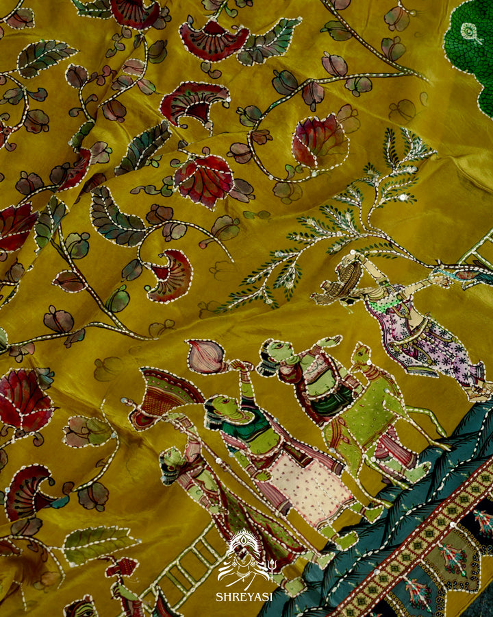 Pure Crepe Silk Saree with Kantha Embroidery