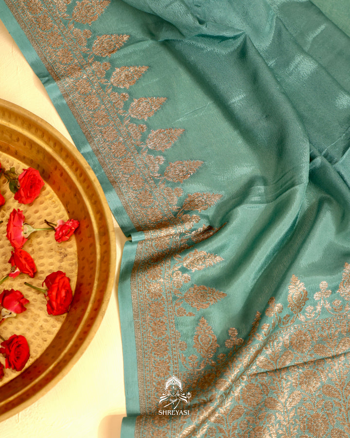 Banarasi Crepe Silk Saree with Floral Embroidered Blouse