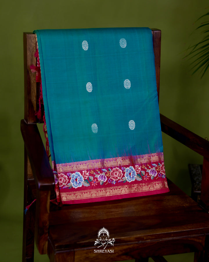 Handloom Pure Kanjivaram Silk Saree with Petit Point Embroidered Borders