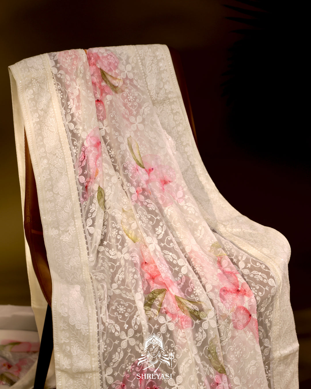 Georgette floral saree with chikankari embroidery