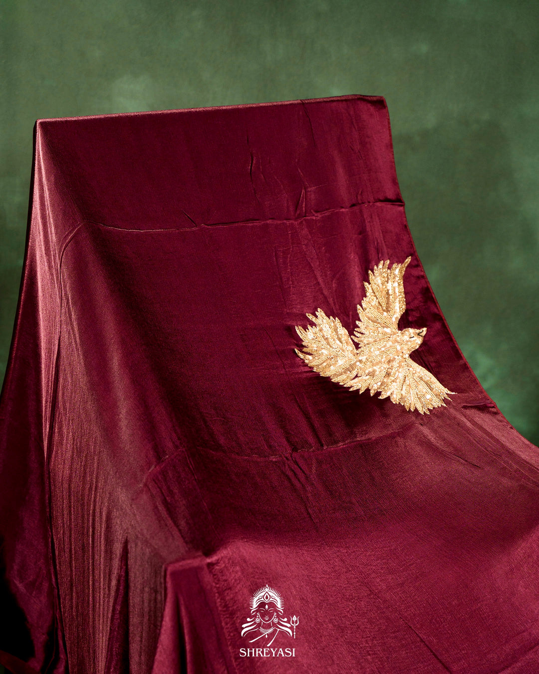 Pure Crepe Silk Saree with Bird Embroidery