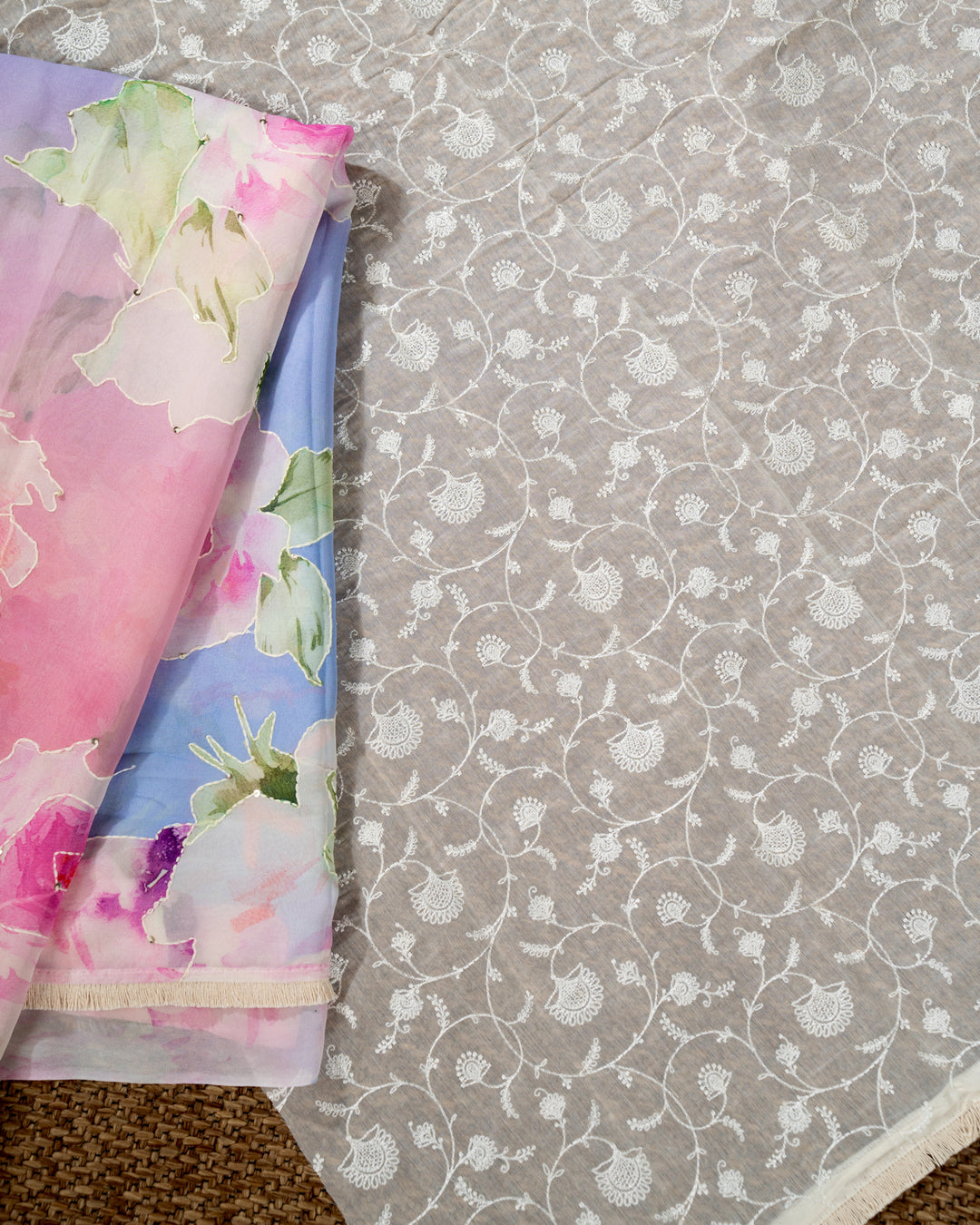 Pure Georgette Floral Saree with Thread Embroidery and Micro Sequins