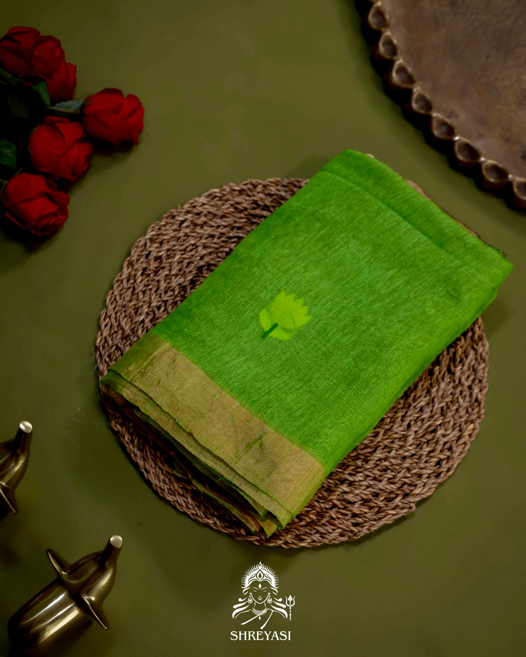 Handloom Silk Linen Jamdani Saree with Tissue Paithani Pallu