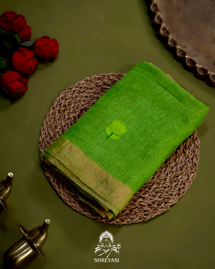 Handloom Silk Linen Jamdani Saree with Tissue Paithani Pallu