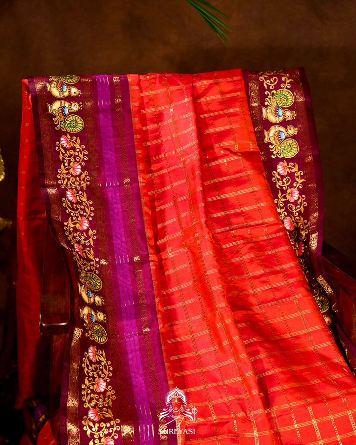 Handloom Pure Kanjivaram Silk Sarees with Real Zari and Hand Painted Tanjore Art