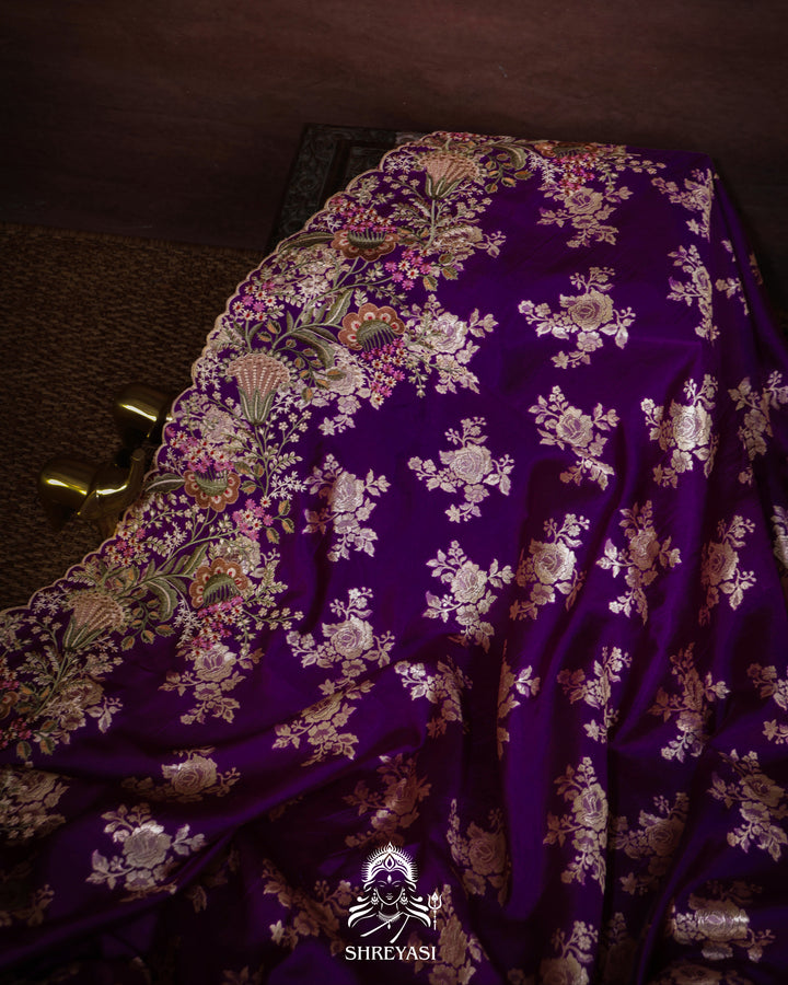 Handloom Banarasi Katan Silk Saree with Resham Embroidered Borders