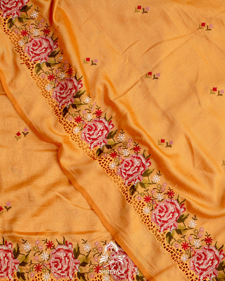 Tussar Silk Saree with Petit Point Embroidery