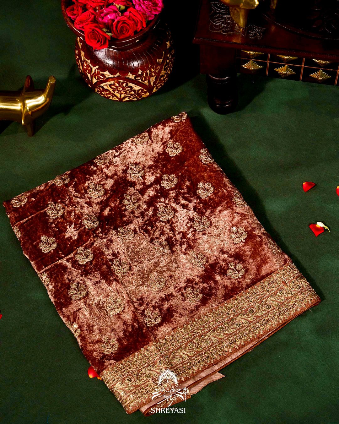 Pure Organza Silk Saree with Embroidered Border and Velvet Blouse