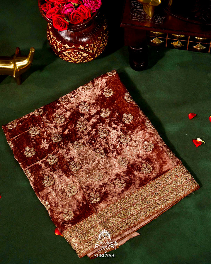 Pure Organza Silk Saree with Embroidered Border and Velvet Blouse