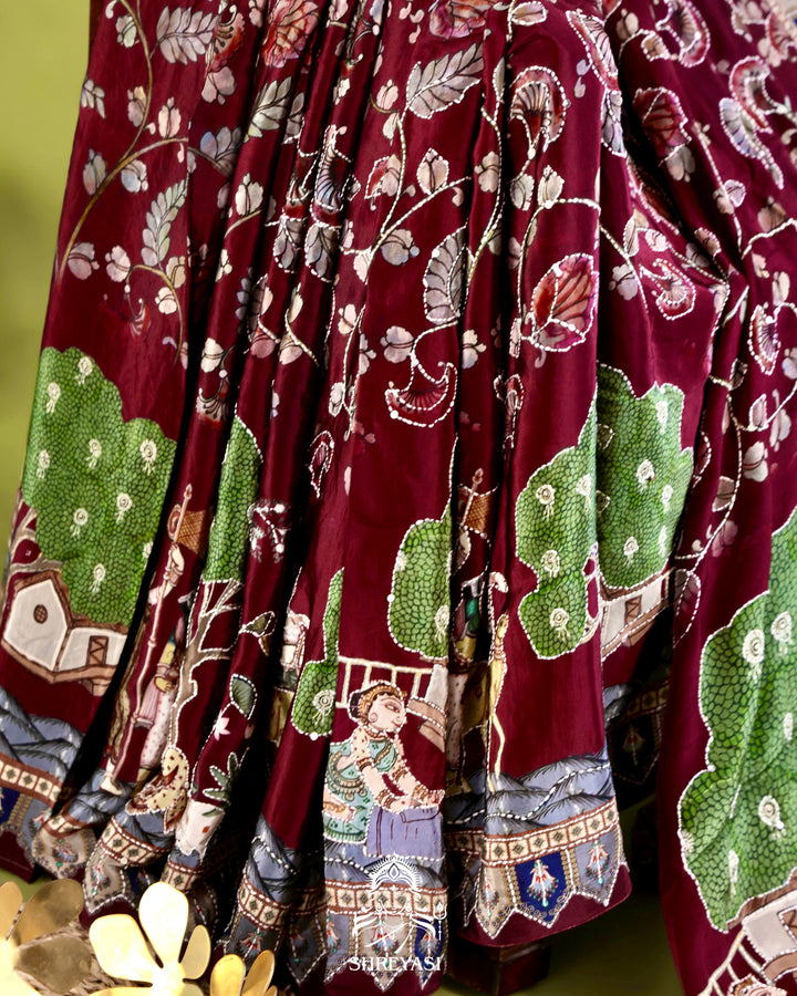 Pure Crepe Silk Saree with Kantha Embroidery