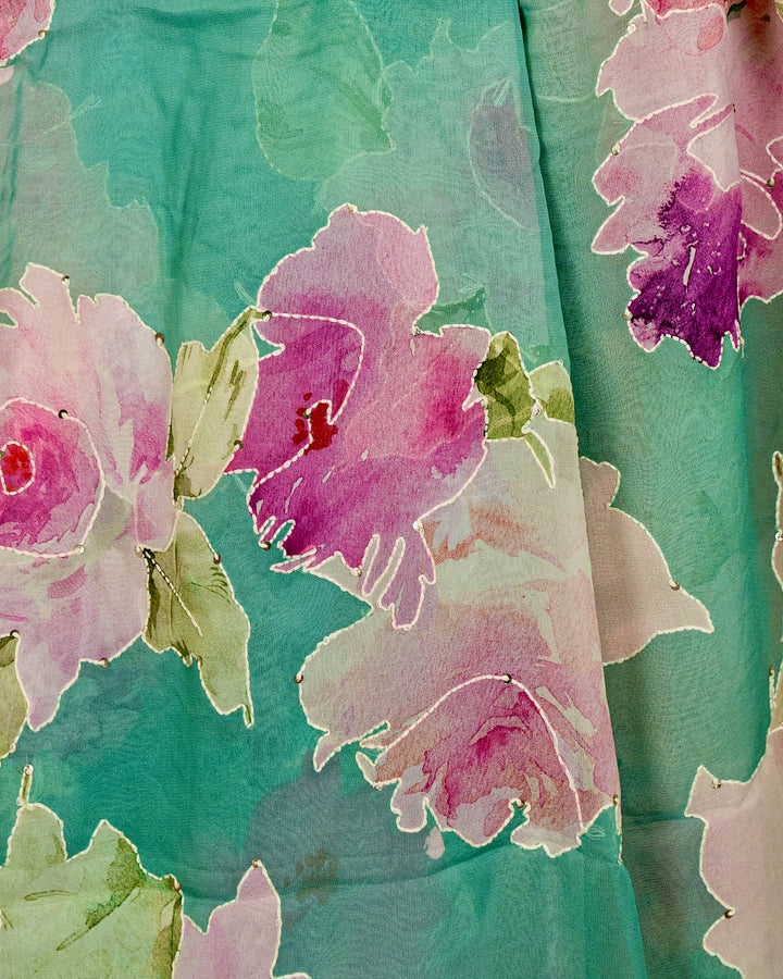 Pure Georgette Floral Saree with Thread Embroidery and Micro Sequins