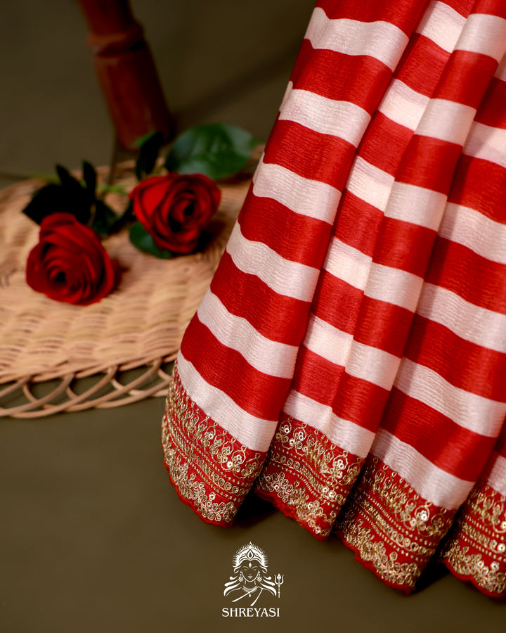 Chiffon Georgette Saree with Embroidered Borders and Designer Blouse