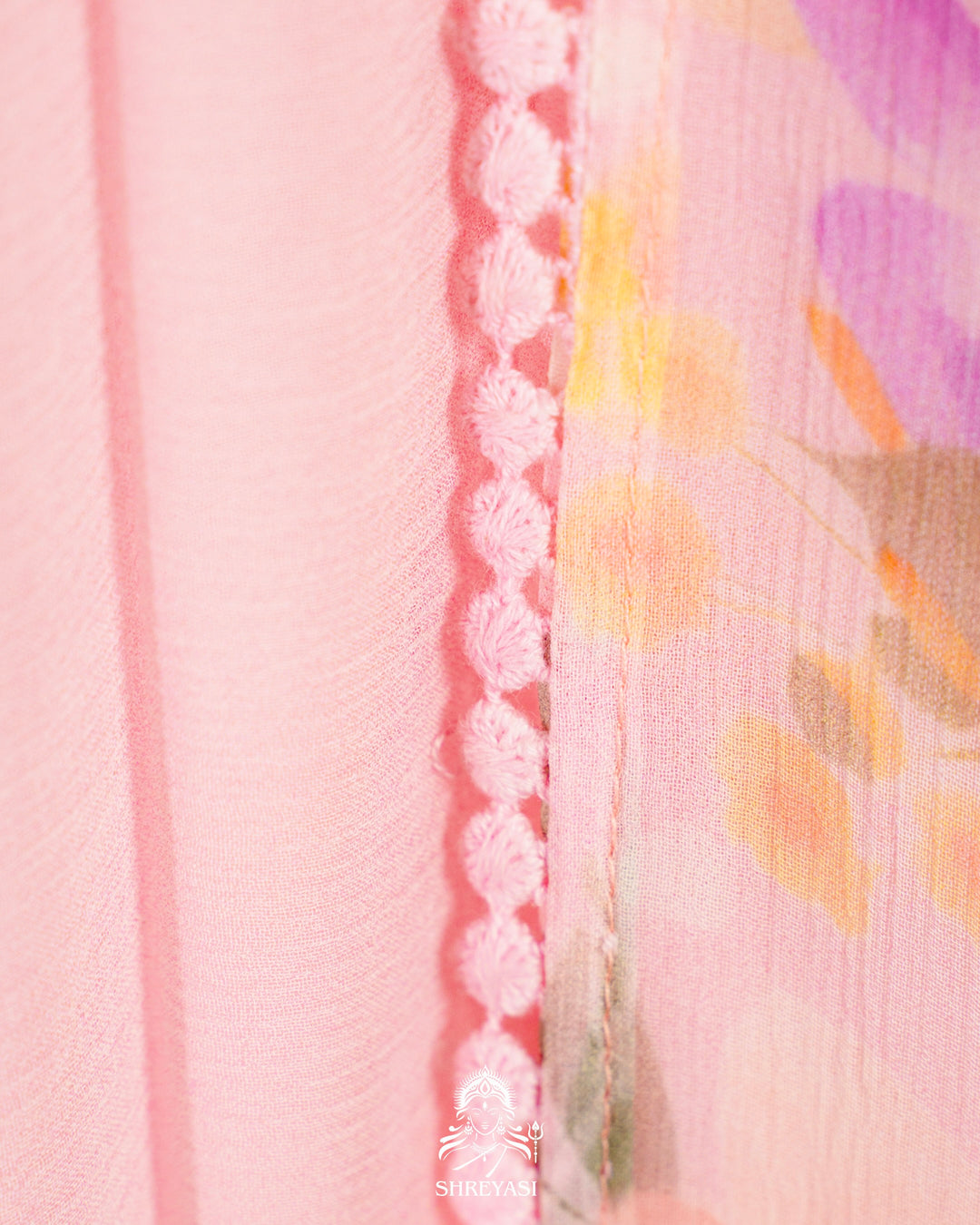 Pure Chiffon Floral Saree with Crochet Embroidery Border