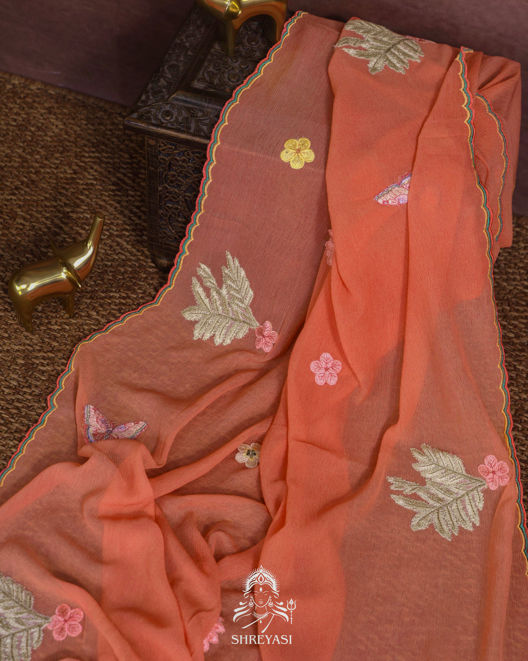 Handloom Pure Chiffon Saree with 3D Appliqué Embroidery