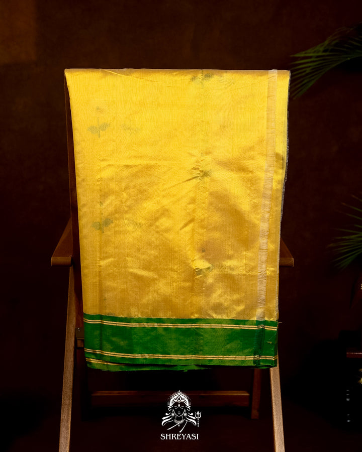 Handloom Pure Chanderi Pattu Silk Saree with Meena Buta and Contrast Pattu Border