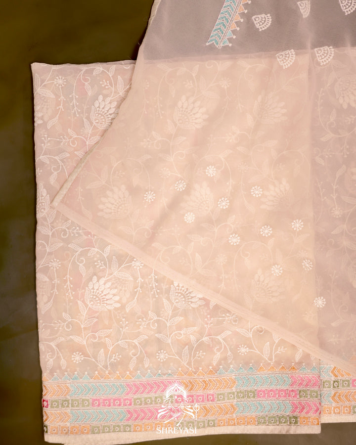 Georgette Saree with Chikankari Inspired Embroidery