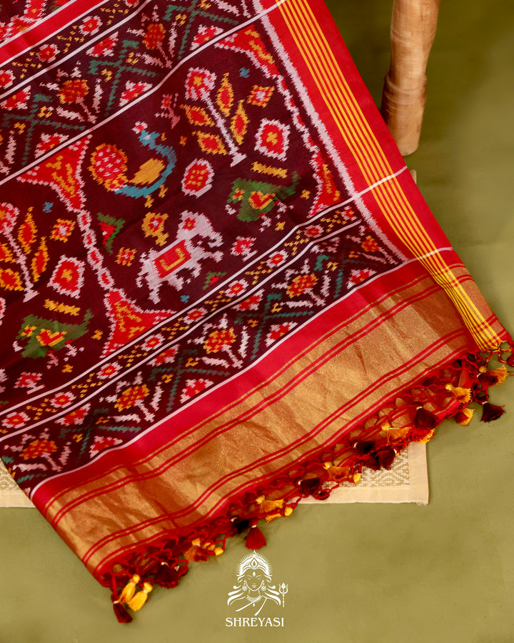 Handloom Rajkot Patola Silk Saree in 14 Motif Design
