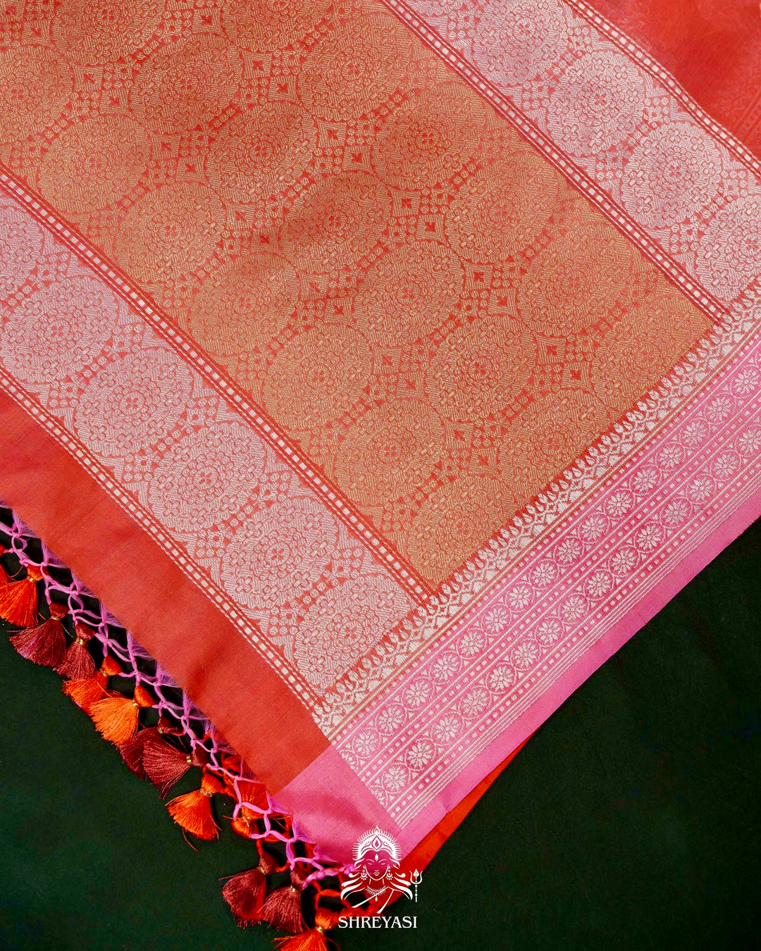 Handloom Pure Banarasi Ektara Kora Silk Saree with Kadiyal Border