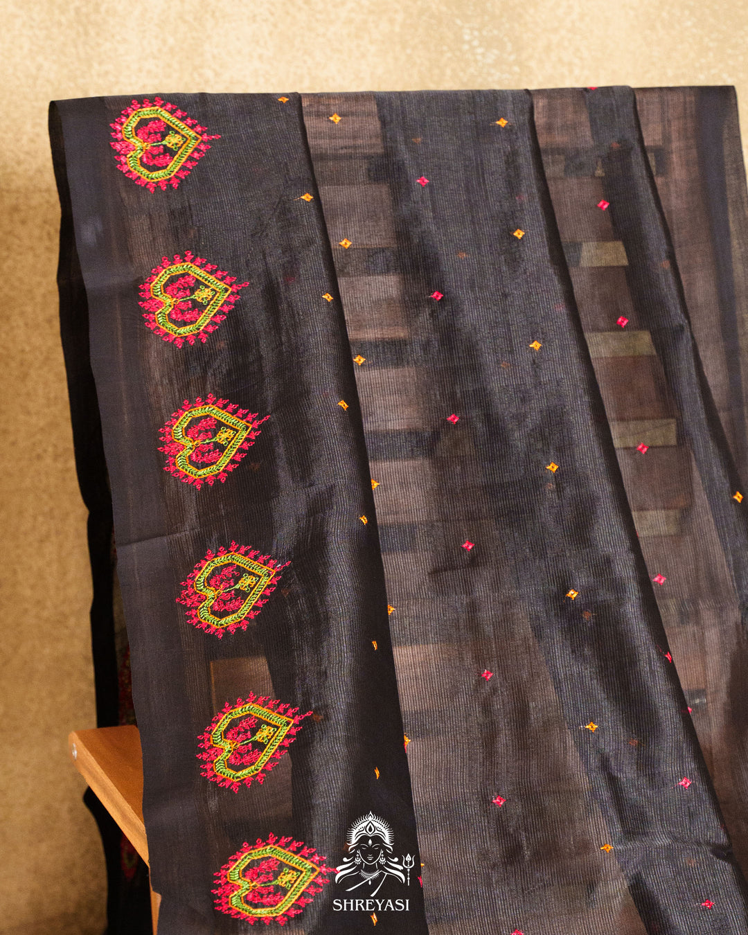 Handloom Pure Mangalagiri Silk Sarees with Mirror Work & Embroidery | Pen Kalamkari Blouse