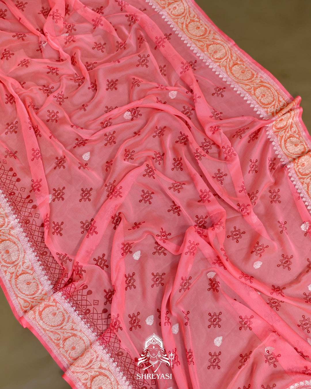 Banarasi Khaddi Chiffon Georgette Saree with Hand Block Motifs