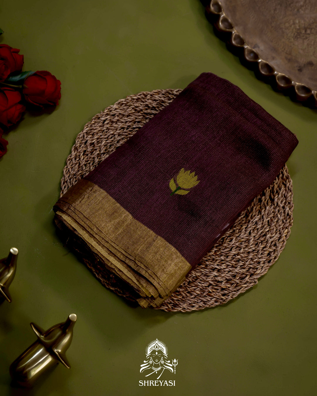 Handloom Silk Linen Jamdani Saree with Tissue Paithani Pallu