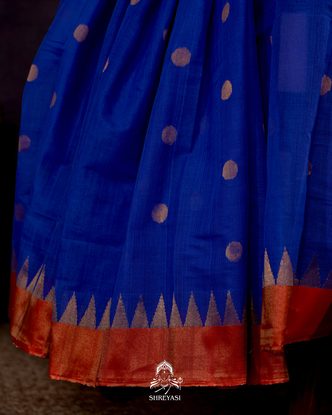 Handwoven Pure Ponduru Khadi Jamdani Saree in Royal Blue with Woven Floral & Bird Pallu