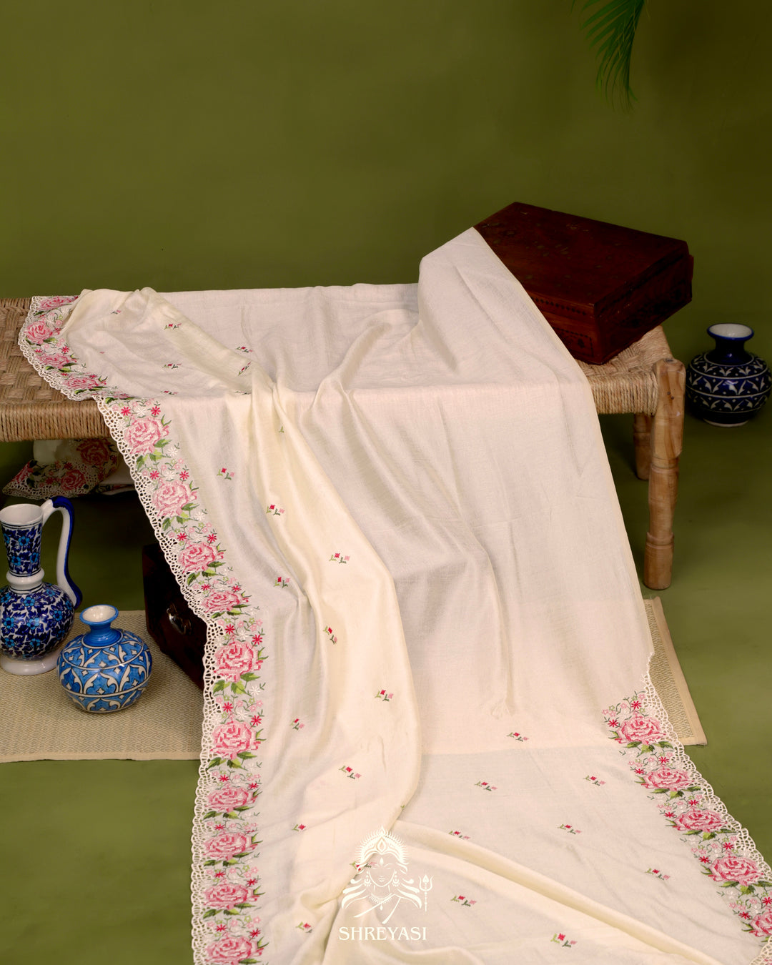 Tussar Silk Saree with Petit Point Embroidery