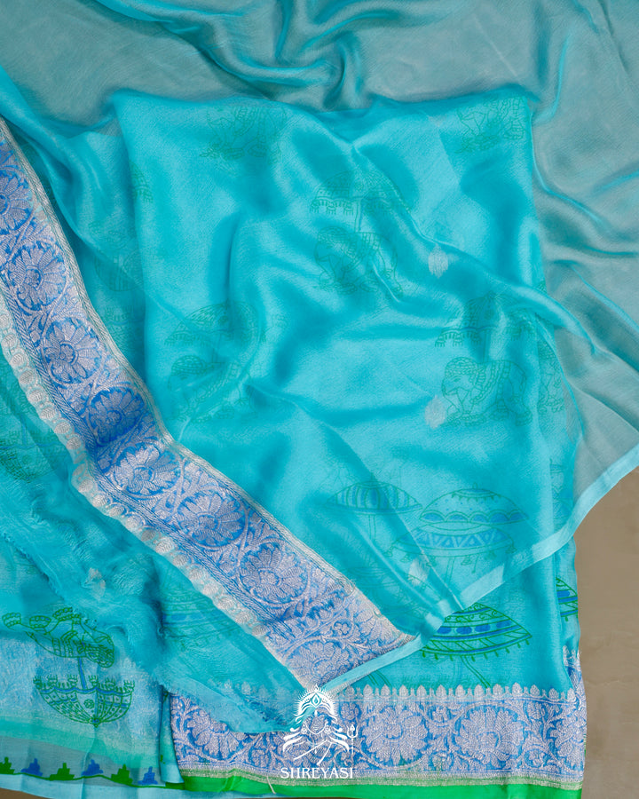Banarasi Khaddi Chiffon Georgette Saree with Hand Block Motifs