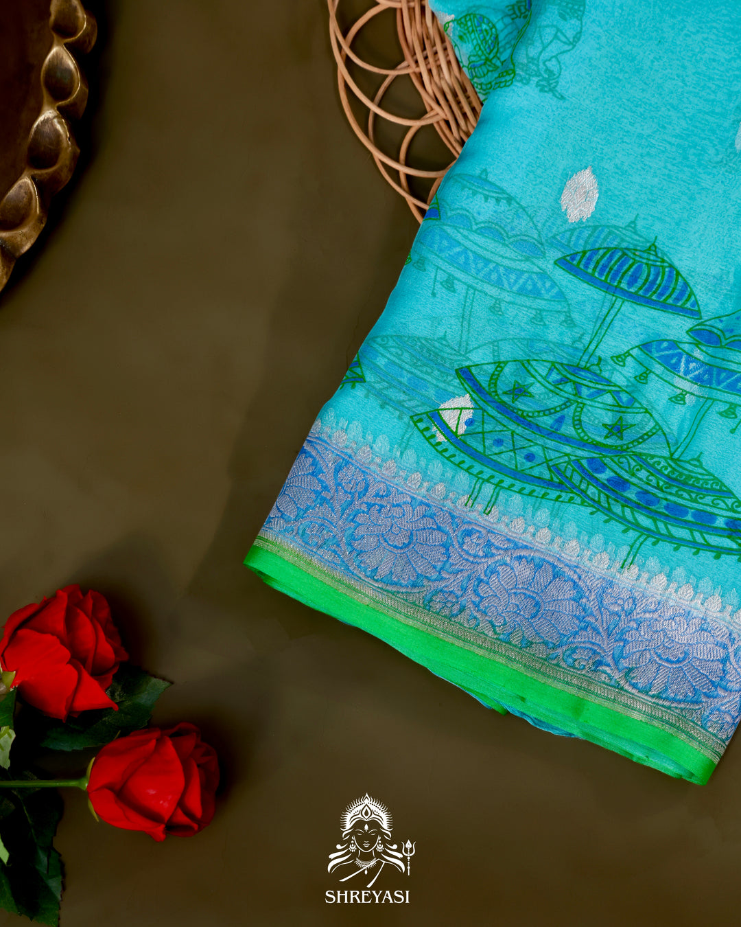 Banarasi Khaddi Chiffon Georgette Saree with Hand Block Motifs