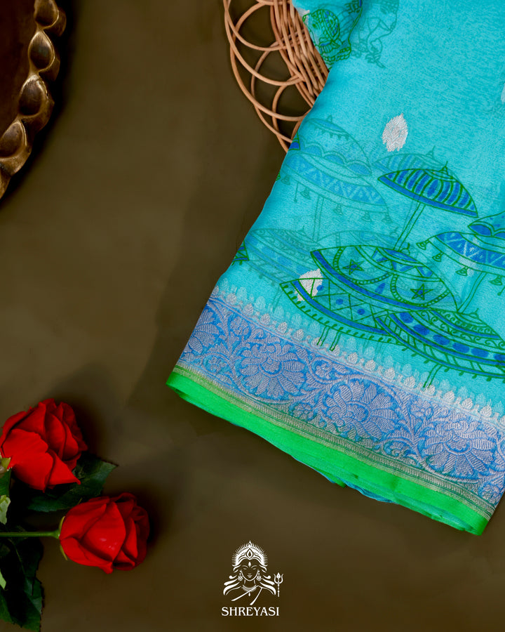 Banarasi Khaddi Chiffon Georgette Saree with Hand Block Motifs