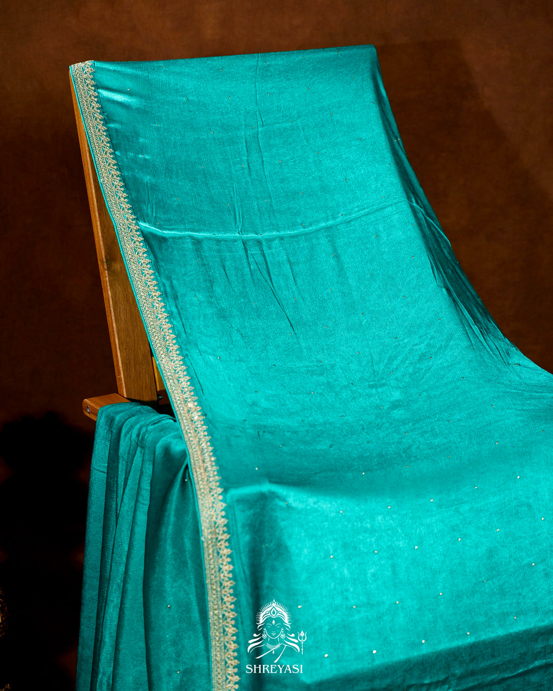 Pure Crepe Satin Saree with Embroidered Borders and Fully Embroidered Blouse