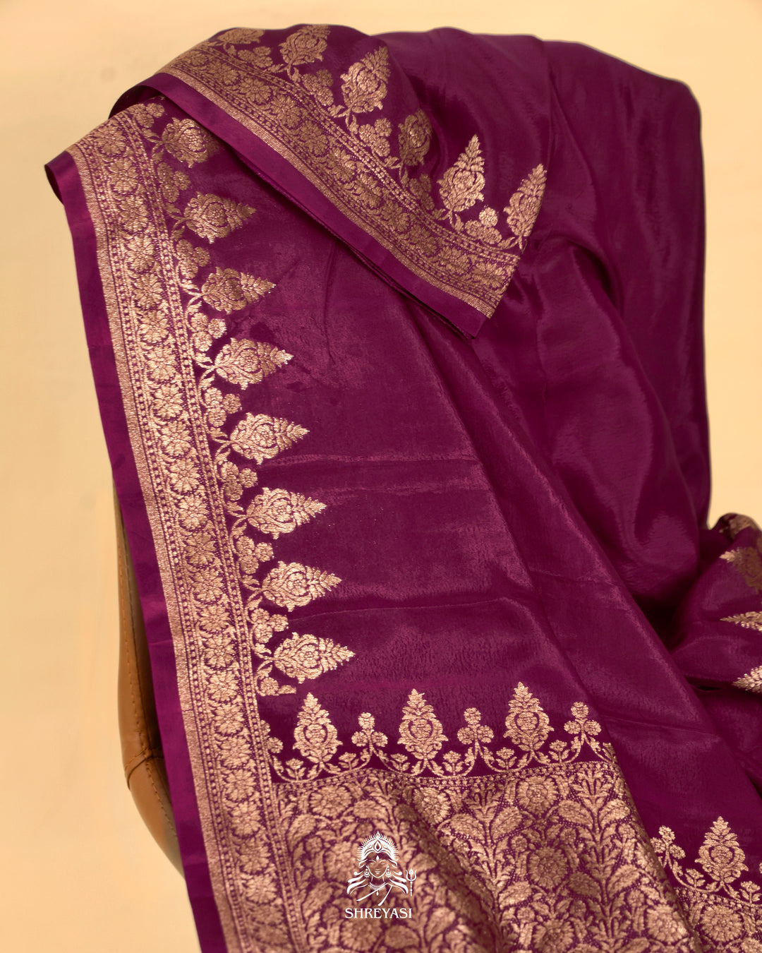 Banarasi Crepe Silk Saree with Floral Embroidered Blouse