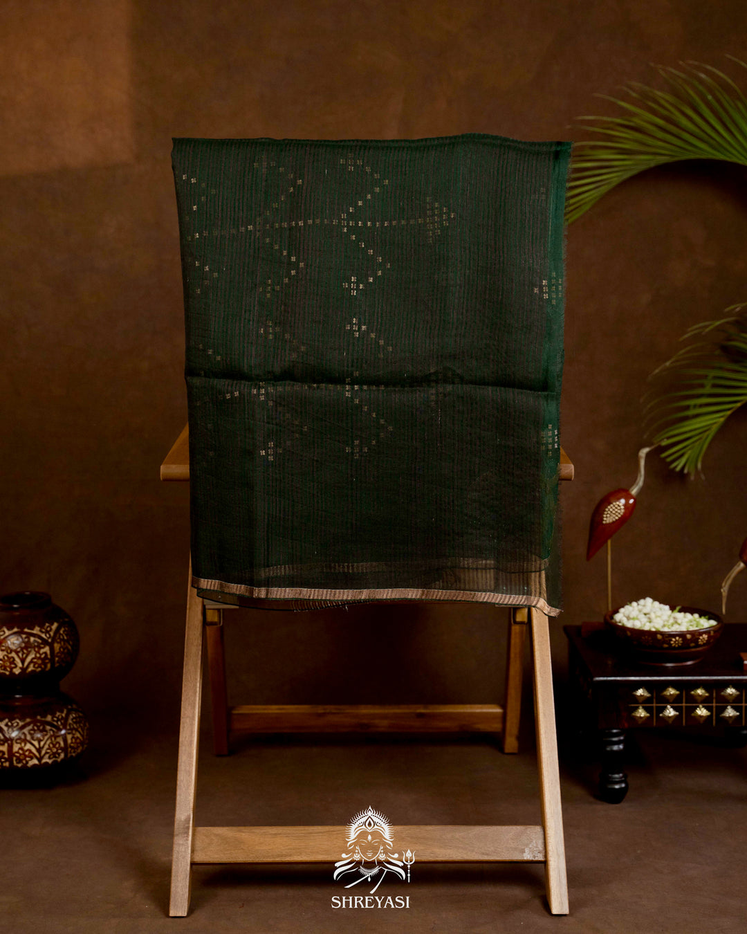 Handloom Pure Double Thread Muslin Jamdani Saree with Sona Rupa Zari & Sequence Weaving