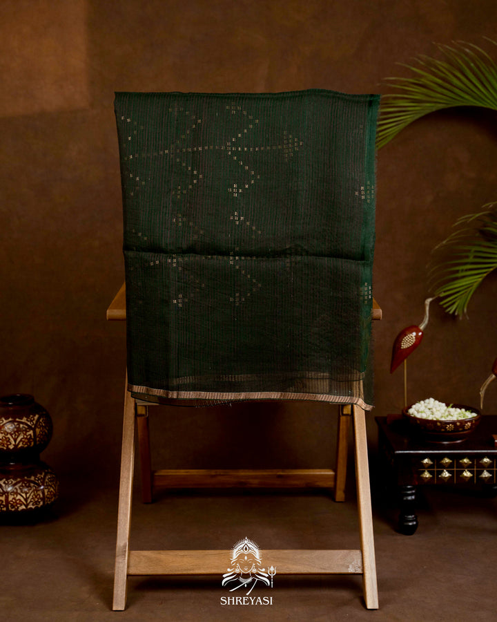 Handloom Pure Double Thread Muslin Jamdani Saree with Sona Rupa Zari & Sequence Weaving