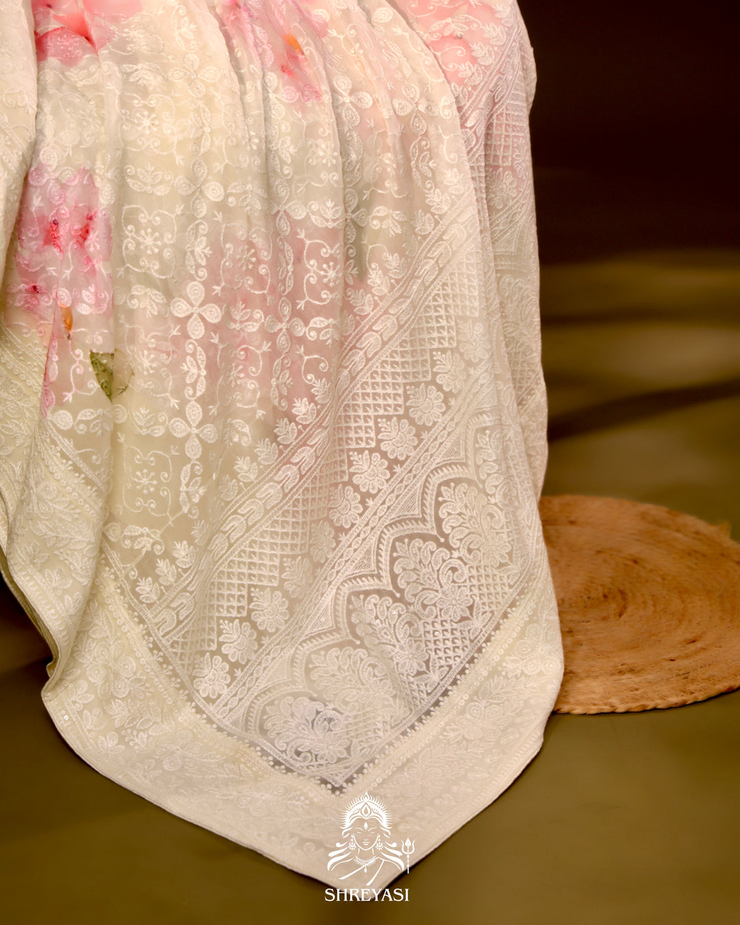 Georgette floral saree with chikankari embroidery