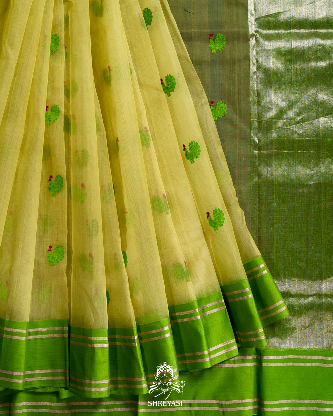 Handloom Pure Chanderi Silk Saree with Hand Embroidered Maggam Work Blouse