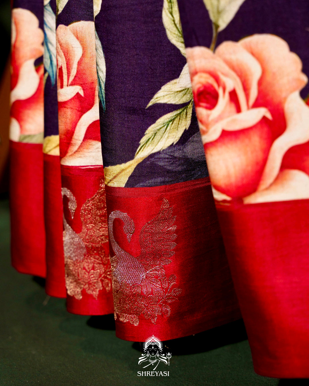 Handloom Pure Banarasi Silk Saree with Floral Print and Mashru Border