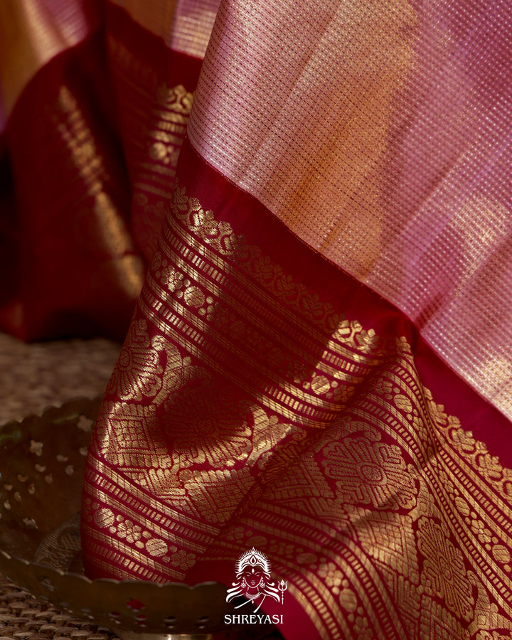 Handloom Pure Kanjivaram Tissue Silk Saree in Vairoosi Weaving with Real Zari