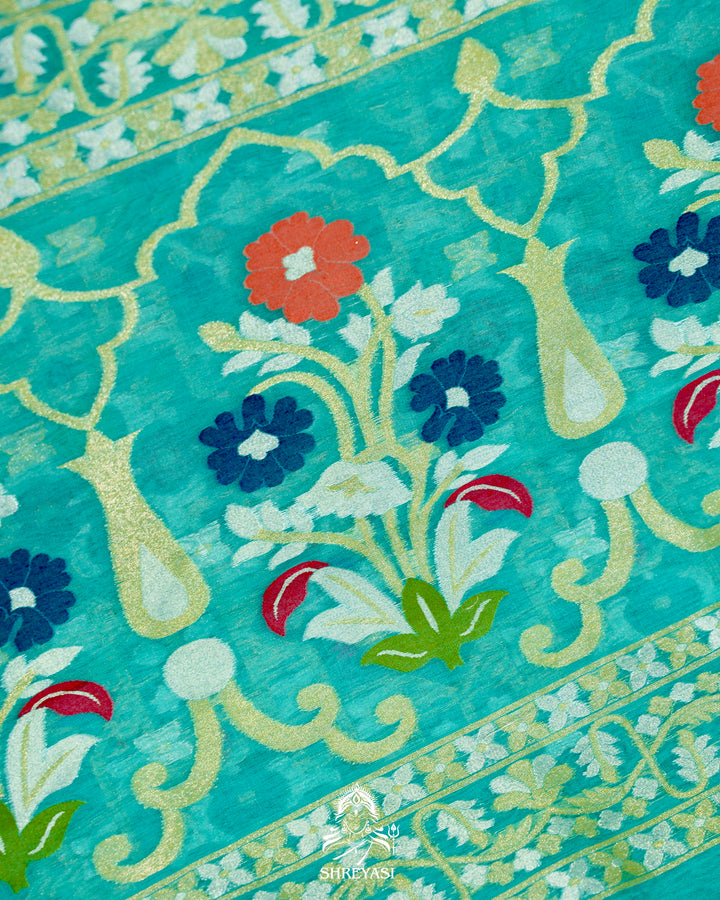 Handloom Banarasi Cotton Jamdani Saree with Contrast Border