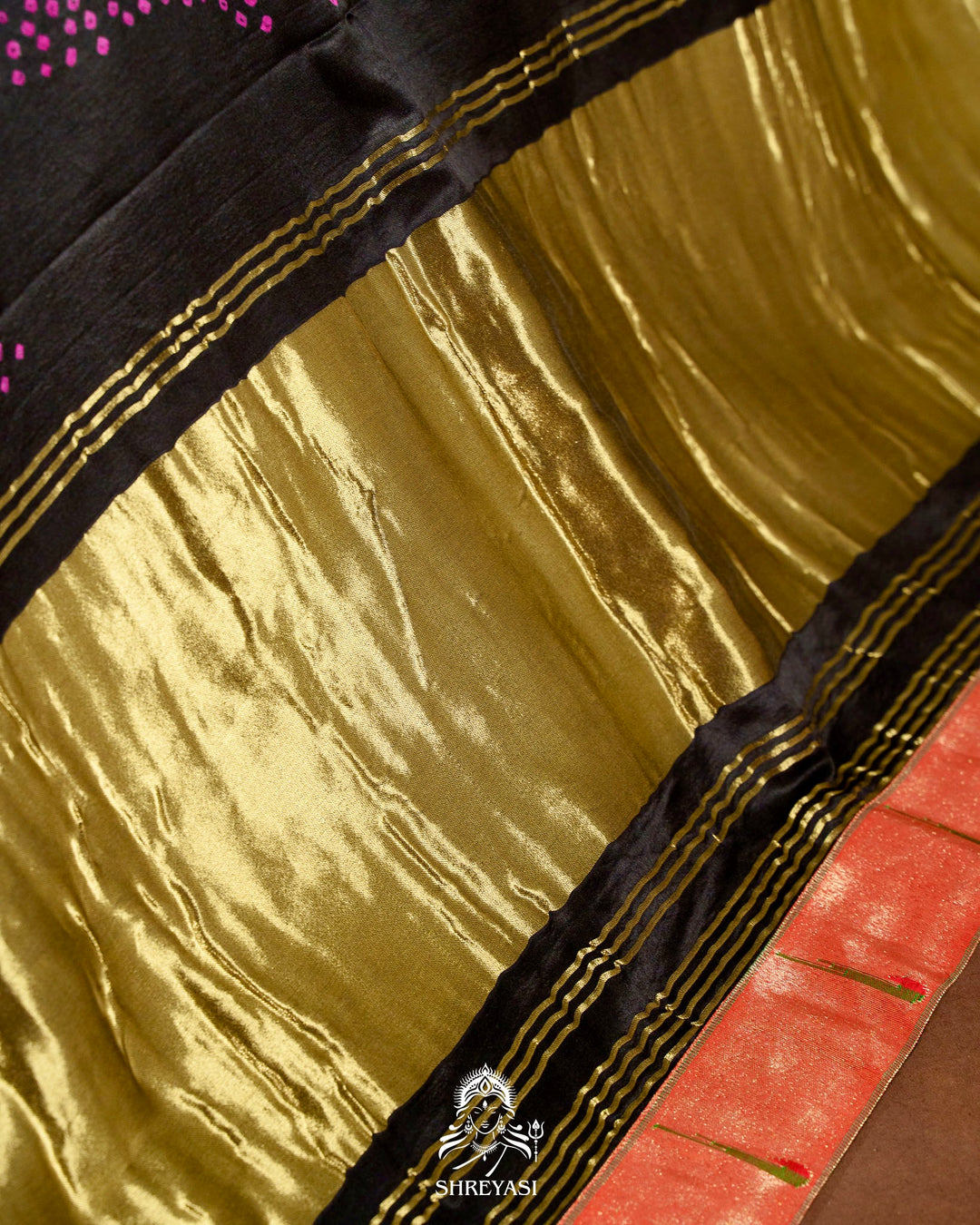 Handloom Pure Gaji Silk Bandhej Saree with Pure Paithani Border