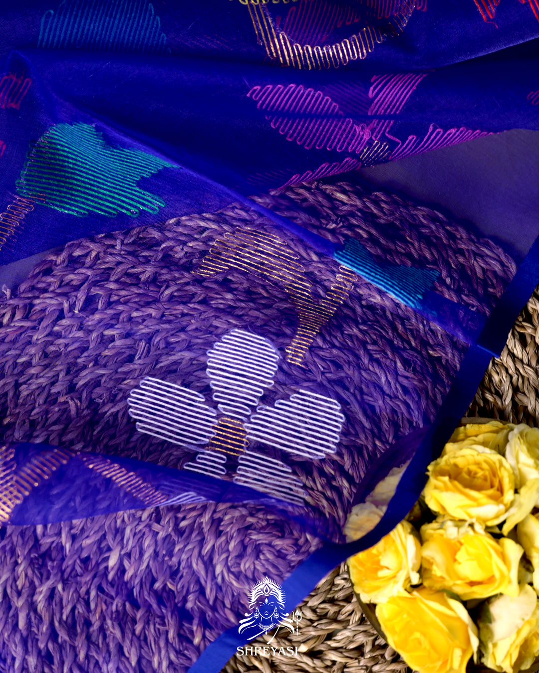 Handloom Pure Muslin Jamdani Saree in Full Jaal Needle Weaving