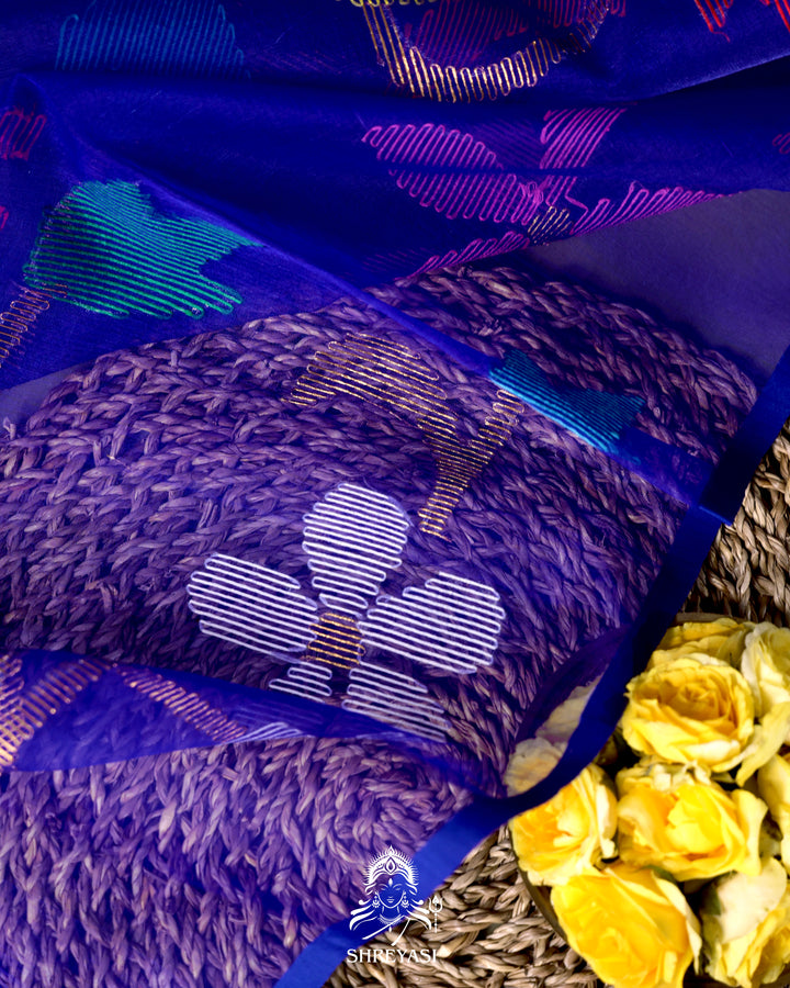 Handloom Pure Muslin Jamdani Saree in Full Jaal Needle Weaving