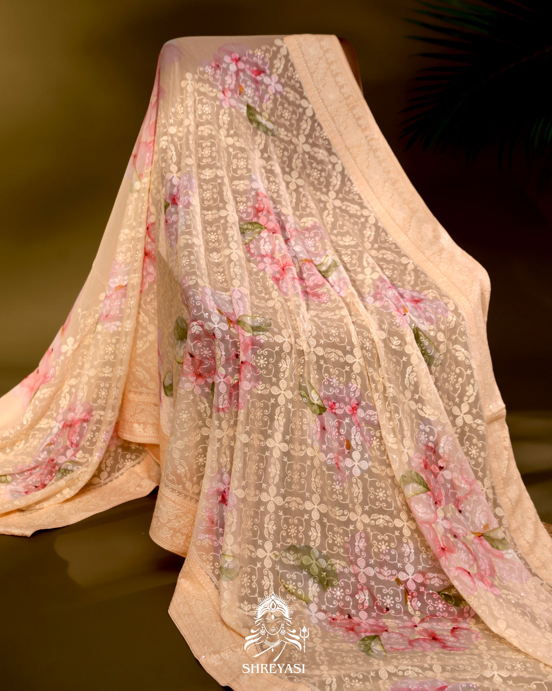 Georgette Floral Saree with Chikankari Embroidery