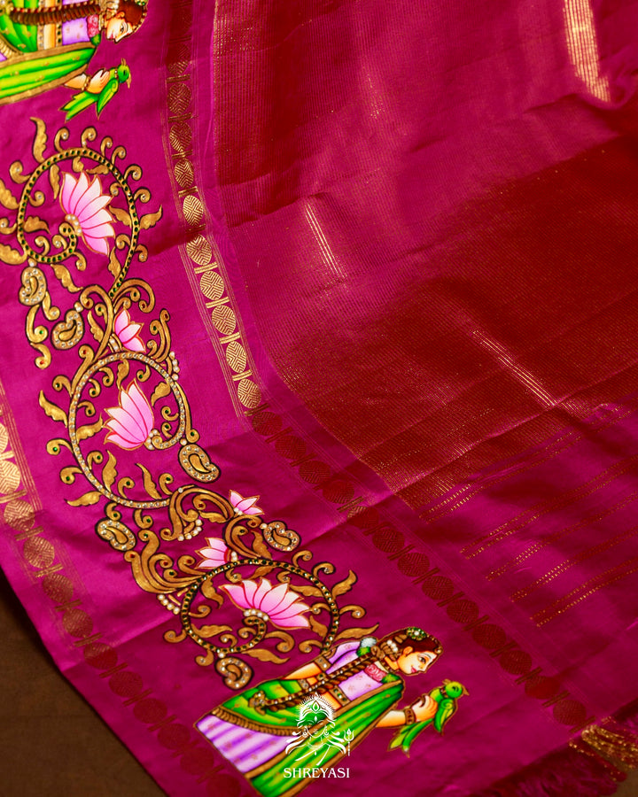 Traditional Tanjore Painting on Handloom Pure Kanjivaram Silk Sarees with Real Zari