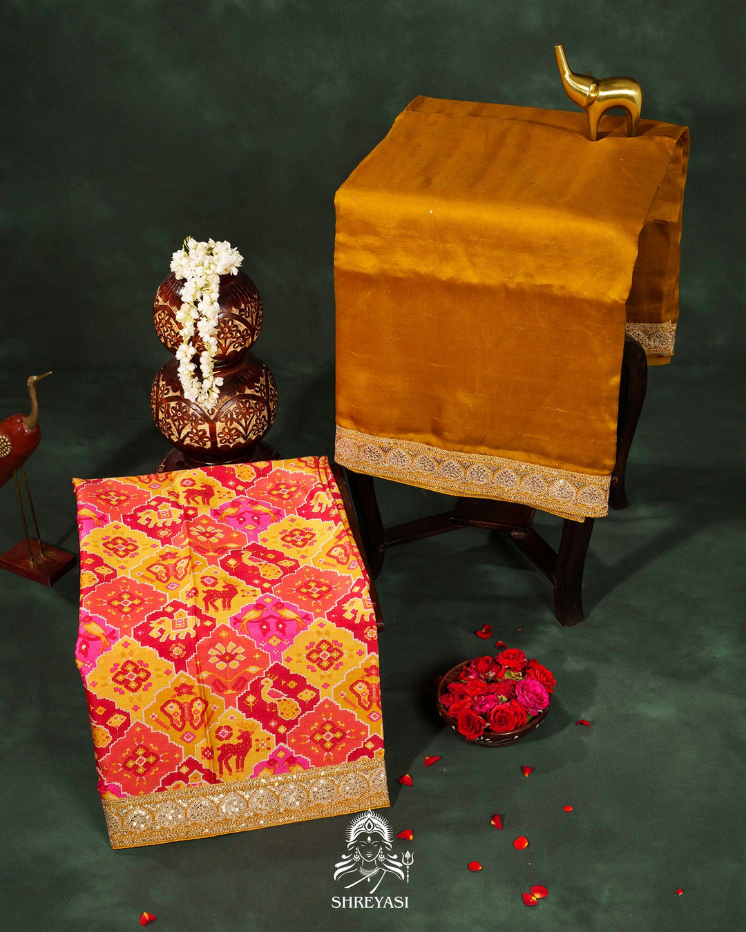 Pure Organza Silk Saree with Embellished Borders and Patola Print Silk Blouse