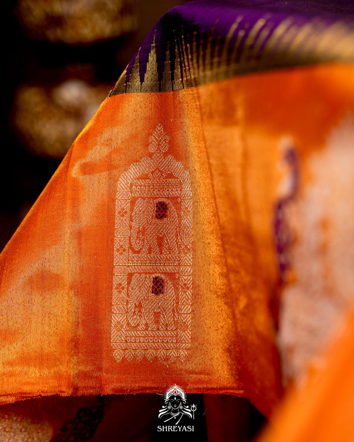 Handloom Pure Gadwal Silk Saree with Tissue Border & Contrast Full Bhuti Silk Blouse